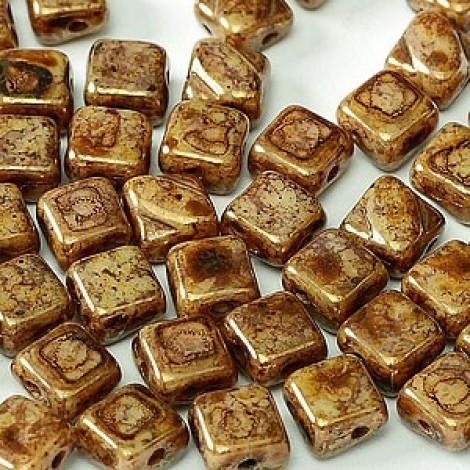 6mm Silky 2-Hole Beads - Ivory Lila Gold Luster - Pack of 40