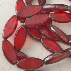 18x7mm Czech Red with Picasso Spindle Beads