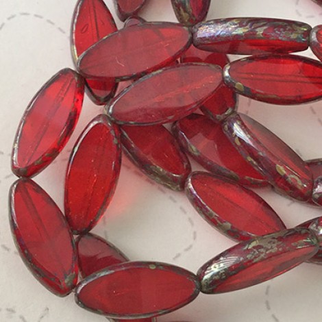 18x7mm Czech Red with Picasso Spindle Beads