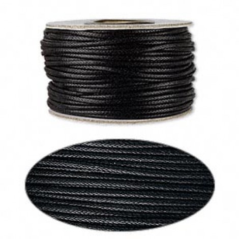 2mm Medium Waxed Woven Black Cotton Cord - 22.86 metres