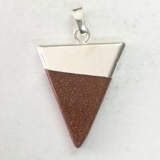 Triangle Gemstone Pendant w/Platinum Brass Findings - Brown Goldstone - each