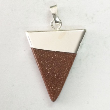Triangle Gemstone Pendant w/Platinum Brass Findings - Brown Goldstone - each