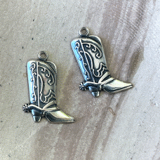 22mm Cowboy Boots Sterling Silver Plated Charms - Pack of 2