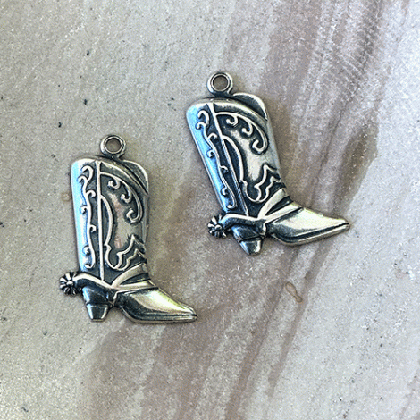 22mm Cowboy Boots Sterling Silver Plated Charms - Pack of 2 22mm Cowboy Boots Sterling Silver Plated Charms - Pack of 2