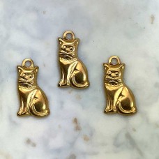 10mm Tiny Cat Raw Brass Charm (left) - Pack of 10