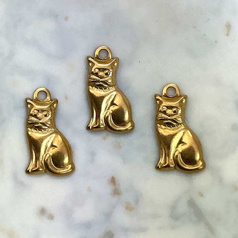 10mm Tiny Cat Raw Brass Charm (left) - Pack of 10