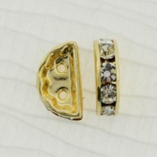 13x6mm Gold Pl Cz Rhinestone 2-Hole Half-Moon Spacers - Pack of 2