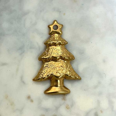 22mm Christmas Tree Raw Brass Charms - Pack of 4