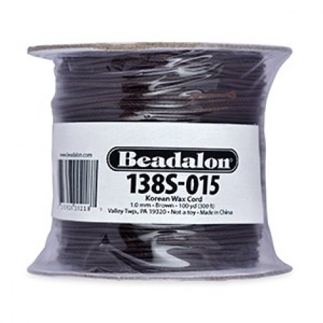 1mm Beadalon Brown Waxed Braided Cord - 91m