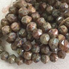 8mm Czech English Cut Beads - Champagne with Picasso Finish