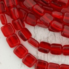 6mm Czech Flat Square Beads - Siam Ruby