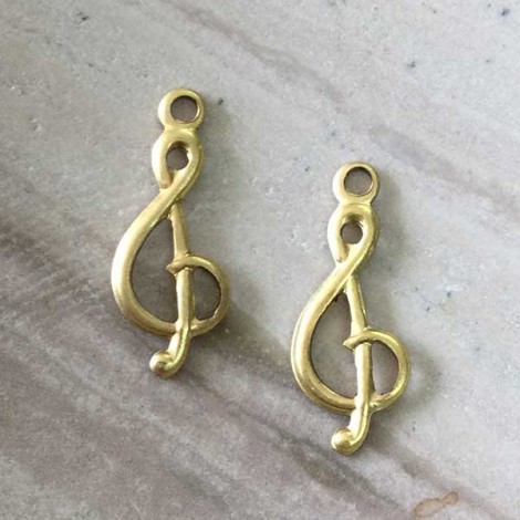 17mm G-Clef Raw Pressed Raw Brass Charm  - Pack of 10