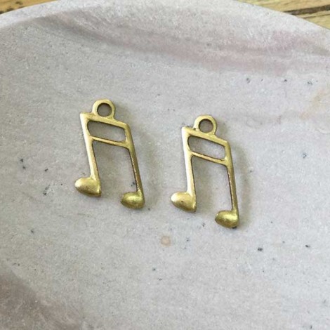 14mm Music Notes Raw Brass Charm - Pack of 10