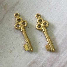 25mm Double Sided Key Brass Charm - Pack of 10