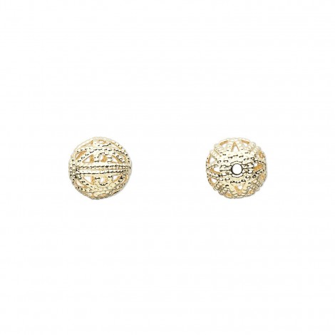 8mm Gold Plated Brass Filigree Round Beads - Pack of 10 8mm Gold Plated Brass Filigree Round Beads - Pack of 10