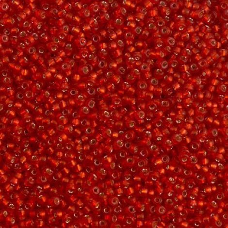 15/0 Miyuki Seed Beads - Dyed Semi-Frosted Silverlined Red-Orange