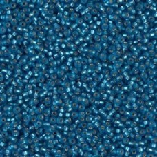 15/0 Miyuki Seed Beads - Matte Silver Lined Capri Blue
