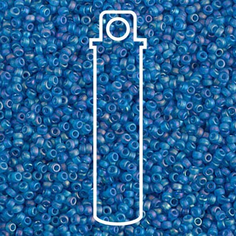 15/0 Miyuki Seed Beads - Matte Transparent Capri Blue AB - 12.5gm