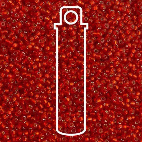 15/0 Miyuki Seed Beads - Dyed Semi-Frosted Silverlined Red-Orange - 8gm