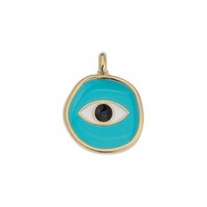 14x18mm 24K NF Gold Plated Turquoise Enamelled Evil Eye Charm/Pendant for 1.5mm cord - Each