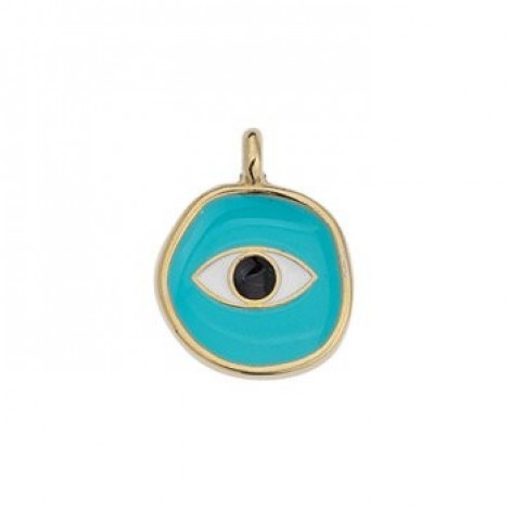 14x18mm 24K NF Gold Plated Turquoise Enamelled Evil Eye Charm/Pendant for 1.5mm cord - Each