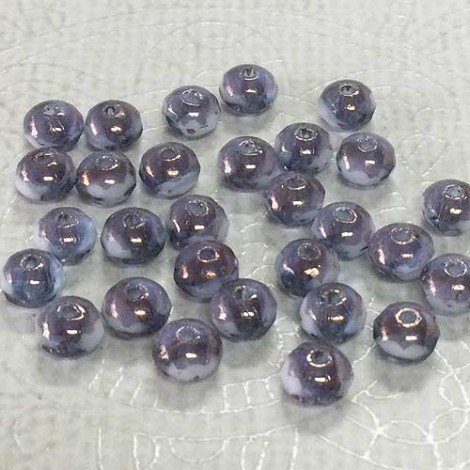3x5mm Czech Firepolish Rondelles - Sky Blue & White with Bronze Finish - Pack of 20