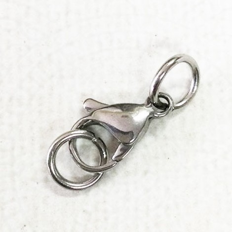 15mm 304 Stainless Steel Lobster Clasps with 2 x 7mm 18ga Jumprings