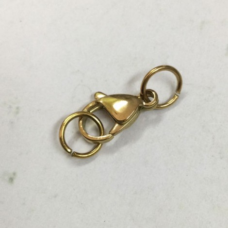 15mm Gold Plated 304 Stainless Steel Lobster Clasps w-7mm jumprings - Pack of 2