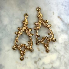 30mm Sterling Plated Brass 3-Connector Drop Charms - 1 pair