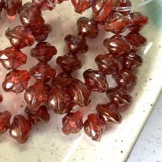 6x8mm Czech Saturn Cut Beads - Crimson + Pale Yellow w-Bronze Finish - Pack of 2