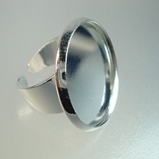 25mm Silver Plated Adjustable Round Bezel Ring Bases
