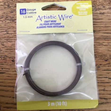 Artistic Wire, 16 Gauge (1.3 mm), Antique Copper Color, 10 ft (3.1 m)