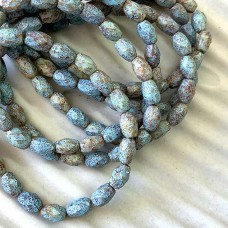 5x7mm Czech Faceted Ovals - Honey with Picasso Finish & Turquoise Wash - Pack of 10