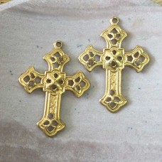 27x20mm Filigree Cross Pressed Brass Charms - Pack of 2