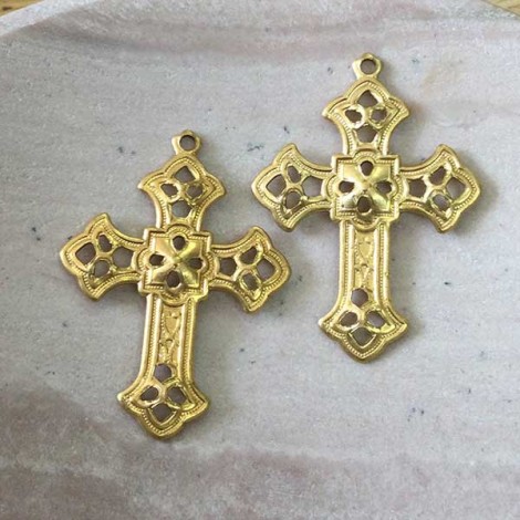 27x20mm Filigree Cross Pressed Brass Charms - Pack of 2