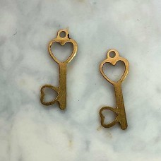 14mm Heart Key Brass Charm - Pack of 10
