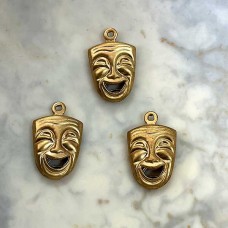 10mm Comedy-Tragedy Mask (Double Sided) Brass Charm - Pack of 2