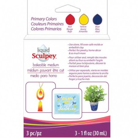Sculpey Liquid Bakable Clay - Primary Multi-Pack - Red, Yellow, Blue - 3 x 1oz 