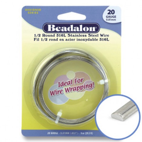 20ga Beadalon Stainless Steel Wire - Half Round - 9m