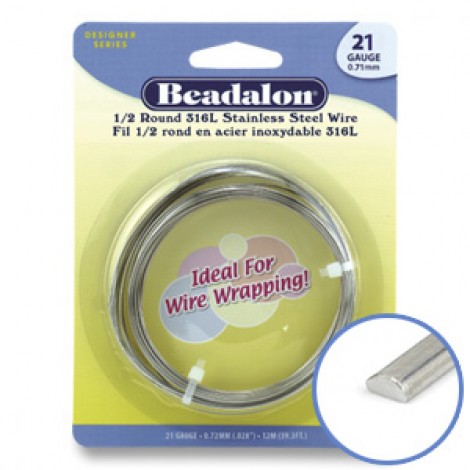 21ga Beadalon Stainless Steel Wire - Half Round - 12m