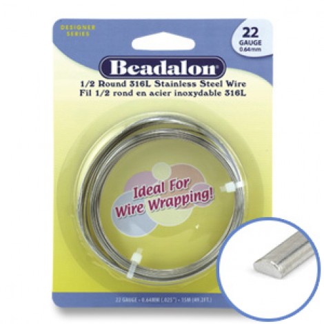 22ga Beadalon Stainless Steel Wire - Half Round - 15m