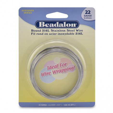 22ga Beadalon 316L Stainless Steel Round Wrapping Wire - 10m