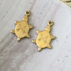 17mm Tribal Tiny Turtle Brass Charm - Pack of 2