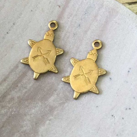 17mm Tribal Tiny Turtle Brass Charm - Pack of 2 17mm Tribal Tiny Turtle Brass Charm - Pack of 2