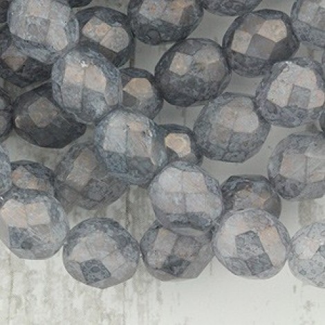 8mm Czech Firepolish Beads - Luster Stone Grey - Pack of 20