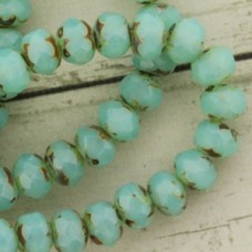 6x4mm Czech Faceted Rondelles - Green Aqua Opal Picasso - Pack of 10