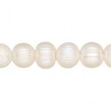 9-12mm White Semi-Round Freshwater Pearls w-1.5mm hole - 8in Strand (22 pearls)