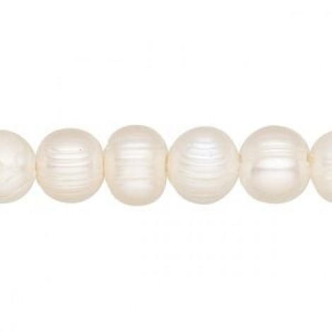 9-12mm White Semi-Round Freshwater Pearls w-1.5mm hole - 8in Strand (22 pearls)