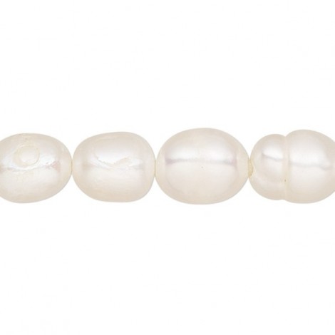 8.5-10.5mm White Cultured Freshwater Rice Pearls w-2mm Hole - 8in Strand (17-19 beads)