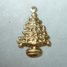 15mm Christmas Tree Pressed Raw Brass Charm - Pack of 4